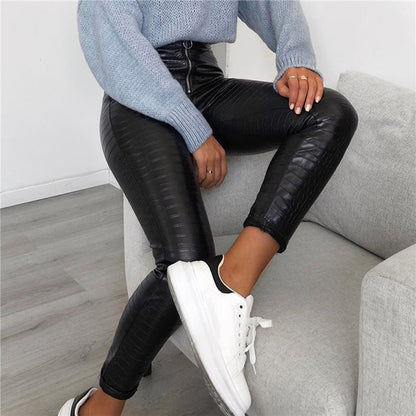 Women PU Leather High Waist Pants Trousers Fashion Ladies Streetwear