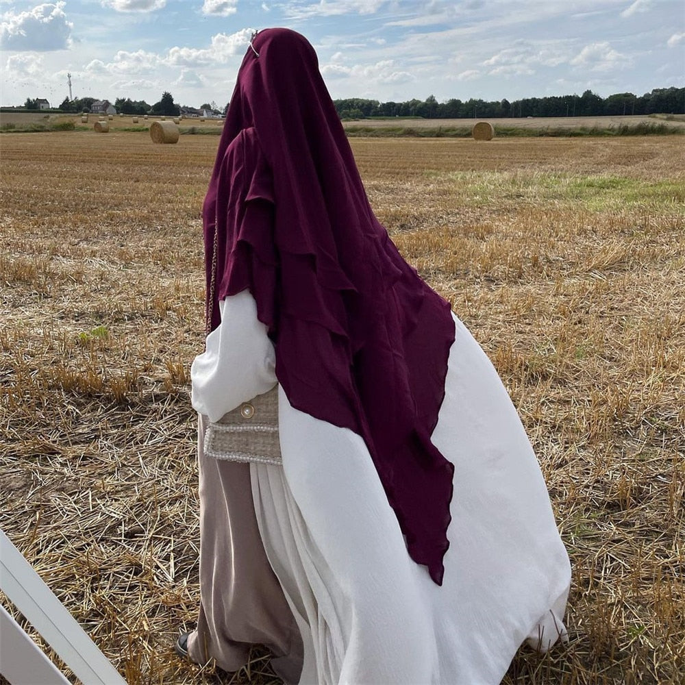 Abayas for Women Muslim Plain Treble Khimar Hijab Caps Scarf Headcover