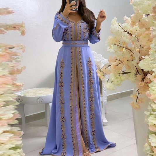 Kaftan Embroidery Elegant Long Sleeve Moroccan Long Dress