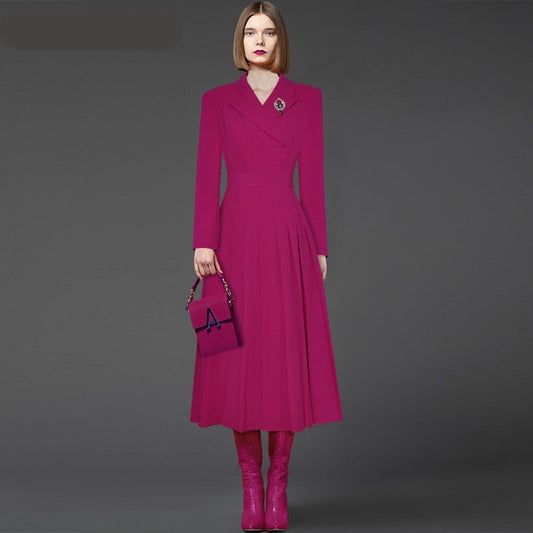Women's Dress Long sleeve Brooch Solid color Pleats Dresses