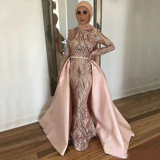 Lace Long Sleeves Dresses Sequined Muslim Formal