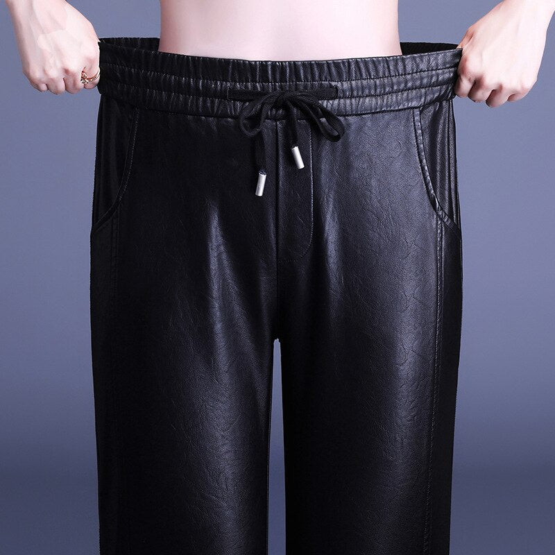 PU Leather Pants Women High Waist