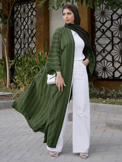 Fashion Muslim Kimono Abaya Solid Striped Retro Ethnic Cardigan