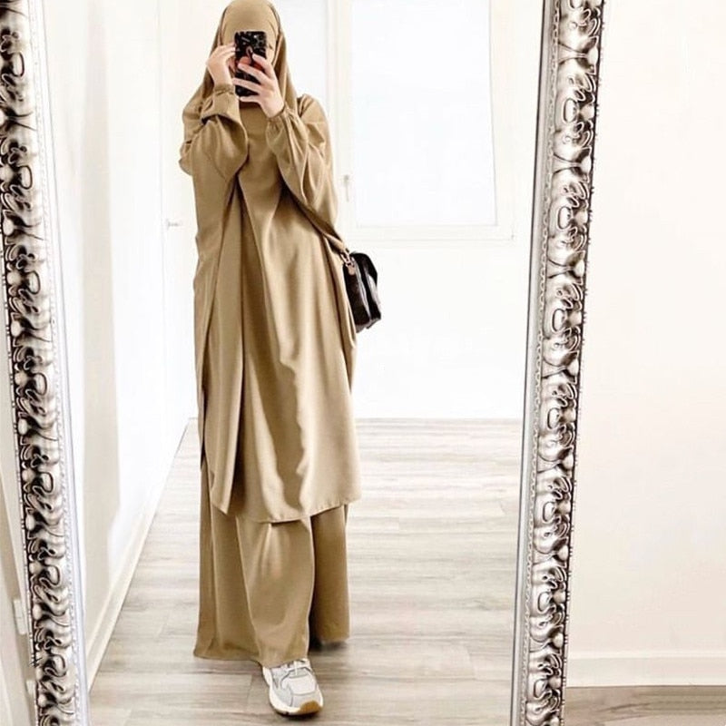 Jilbab for Women 2 Piece Set Muslim Prayer Garment Hijab Dress