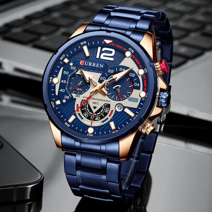 Chronograph Wristwatches Luxury Stainless Steel Clock