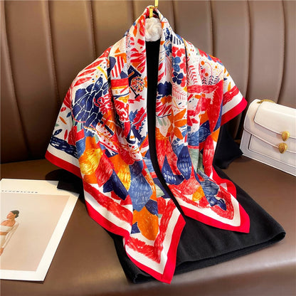 Luxury Brand Silk Satin Square Scarf Women