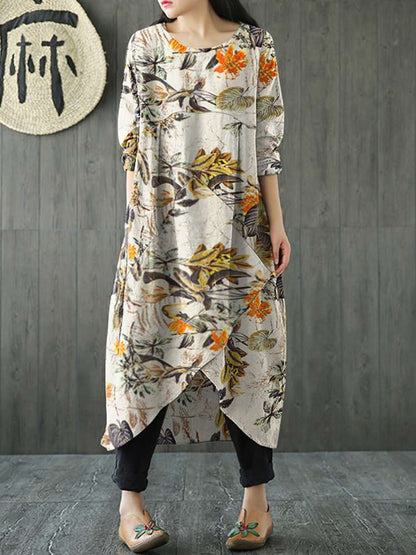 Women's Autumn Long Sleeve Irregular Hem Loose Solid Midi Dress