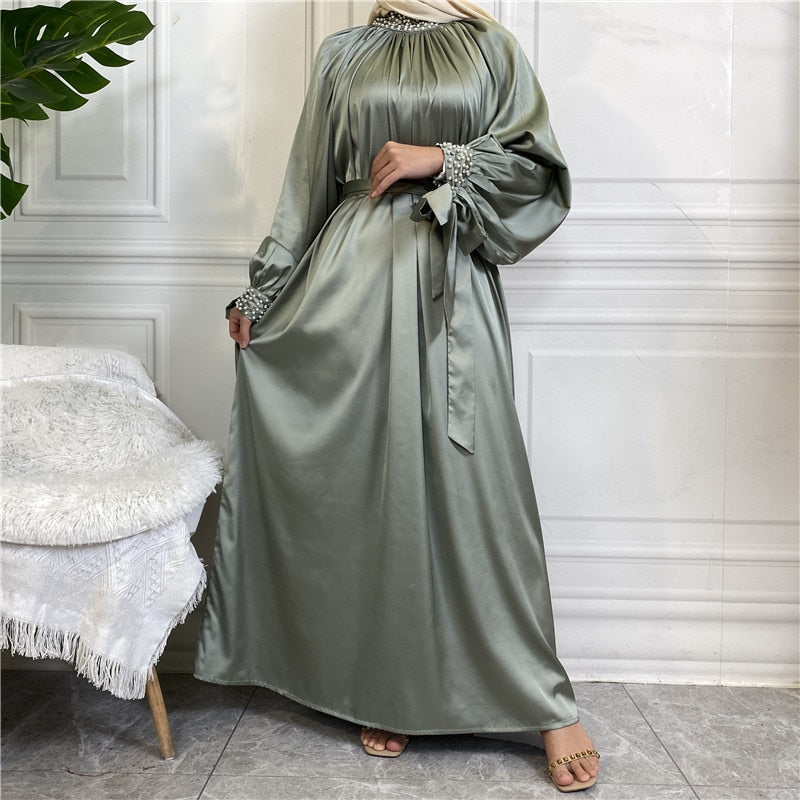 Muslim Print Satin Lace-up Dress