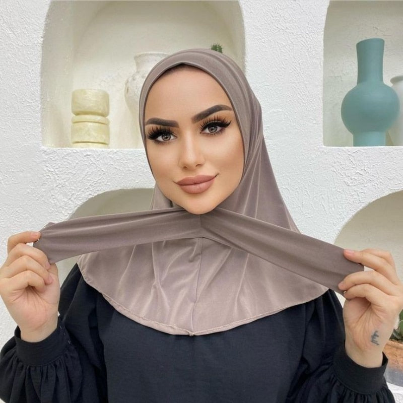 Woman's Hijab Cap Full Cover Snap Fastener Head Wraps Scarf Islam Turban