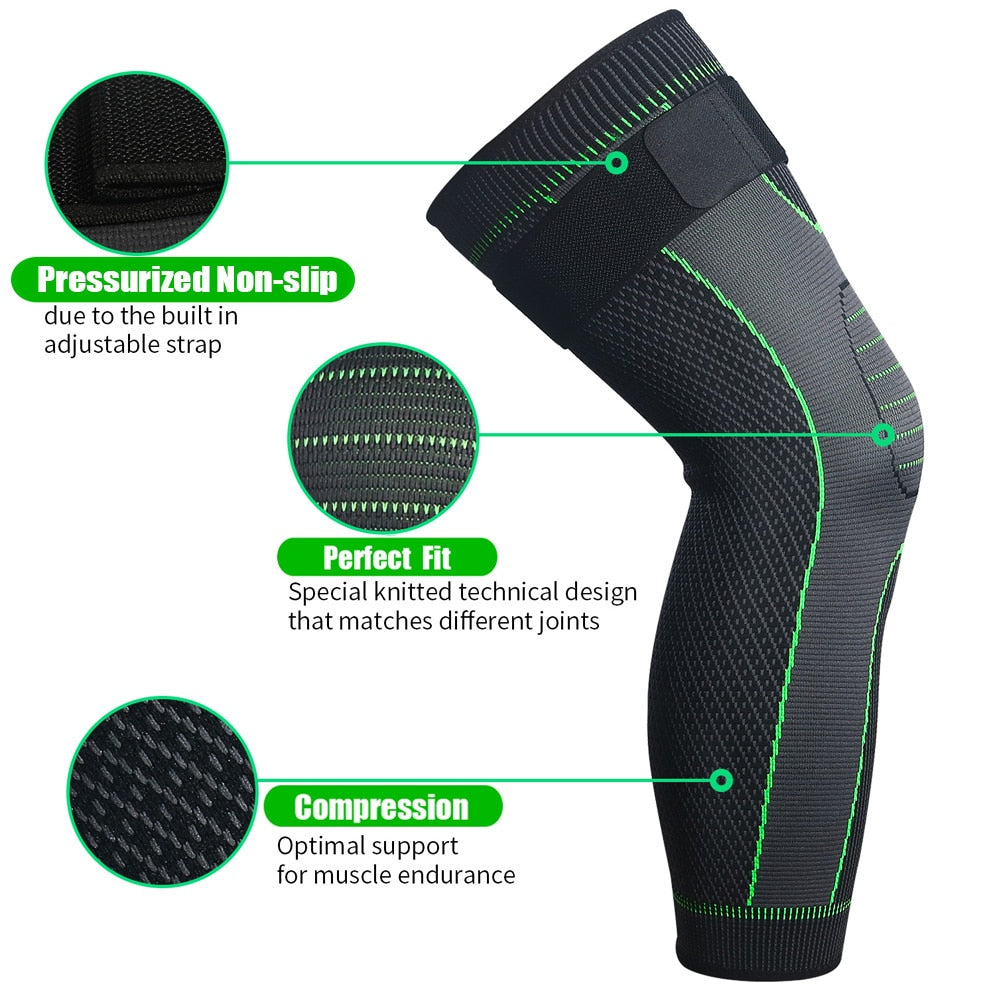 Sports Compression Leg Sleeves with Elastic Straps Extra Long