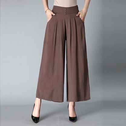 Women's Casual All-match Solid Color Thin Cropped Wide Leg Pants