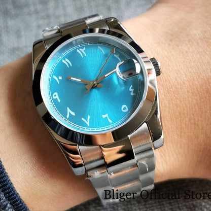 Watch Arabic Numbers New Fluted Bezel Blue Green Dial Sapphire Glass