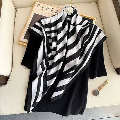 Luxury Brand Silk Satin Square Scarf Women