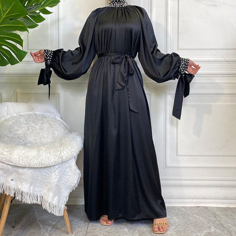 Muslim Print Satin Lace-up Dress