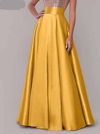 Stylish Women High Waist A-line Long Skirts