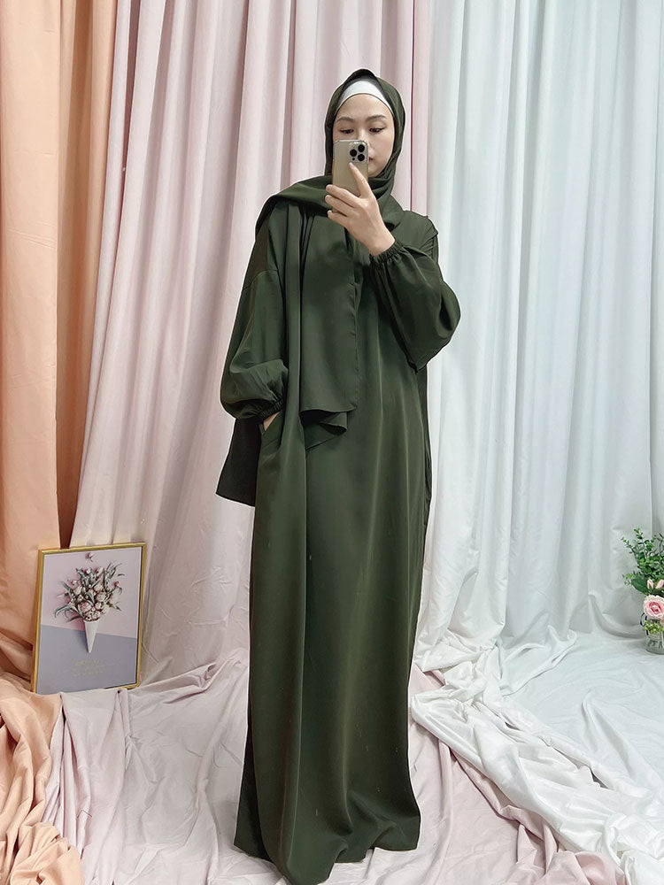Muslim Hijab Long Dress One Piece Prayer Outfit Islamic Modest Abayas