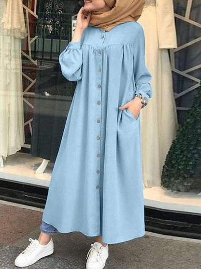 Muslim Dress Women hijab Shirt Dress Long Sleeve