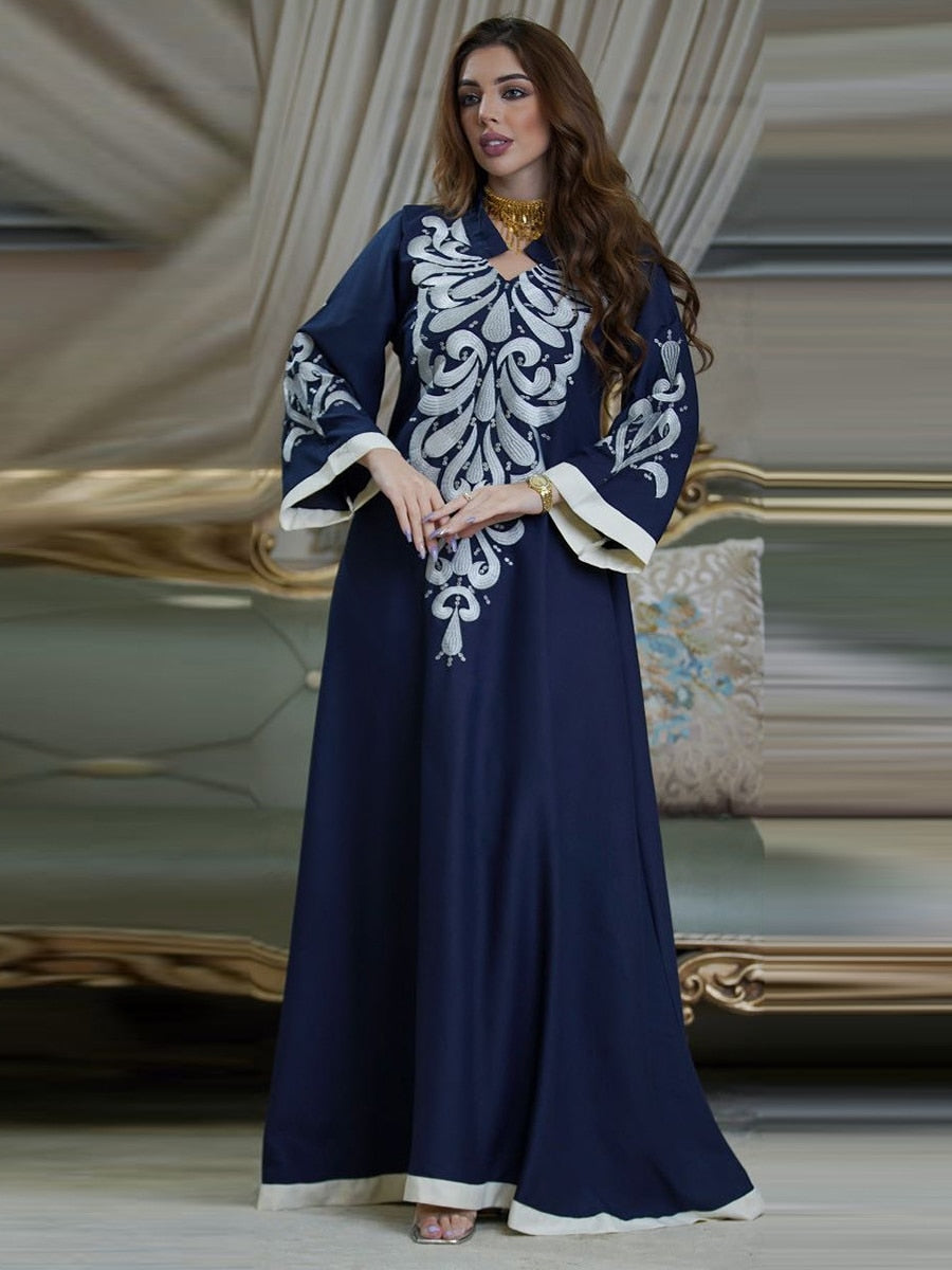 Robe Muslim Abaya Embroidered Kebaya Dress Long Sleeve Gowns