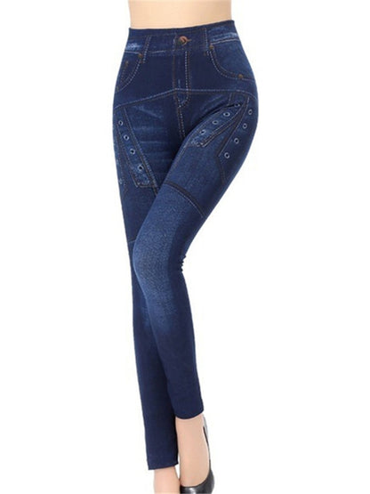 Leggins Push Up Faux Denim Trousers Elastic High Waist