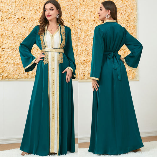 V-neck Long-sleeved Chiffon Dress Two-piece