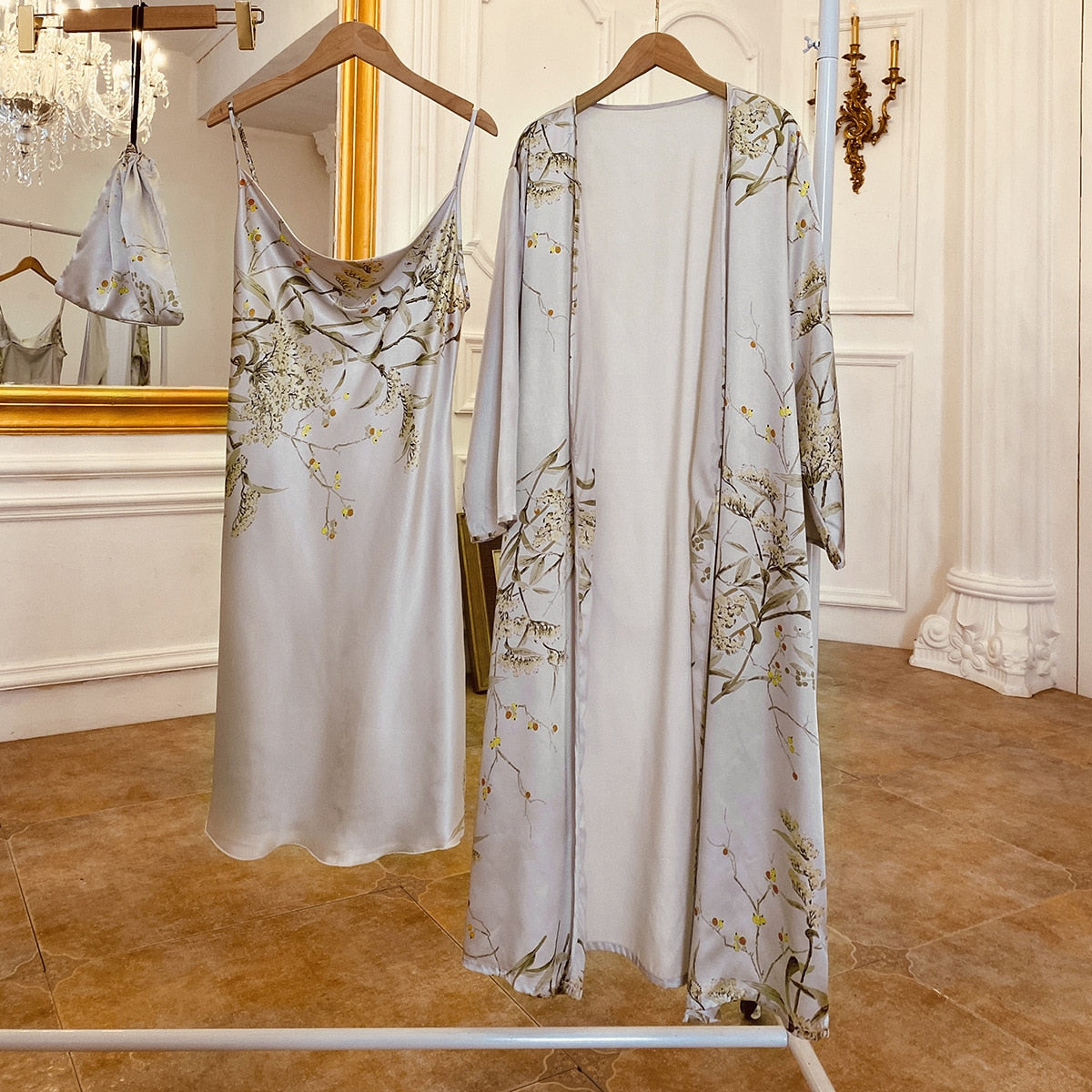 Print 2pcs Robe Sleep Suit Women Bridal Bathrobe