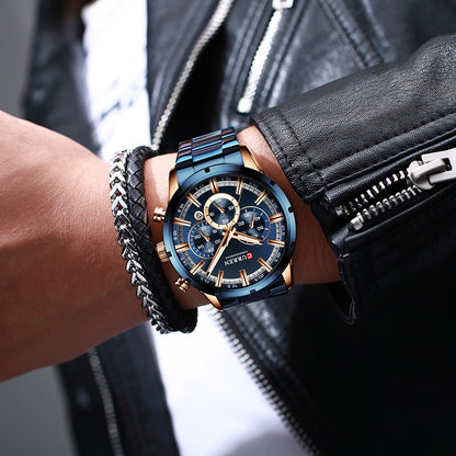 Mens Watches Full Steel Waterproof Chronograph Wristwatch