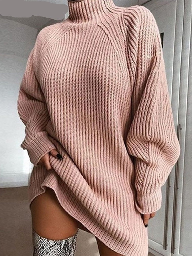Long Sleeve Sweater Dress Women Autumn Winter Loose Tunic Knitted