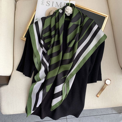 Luxury Brand Silk Satin Square Scarf Women