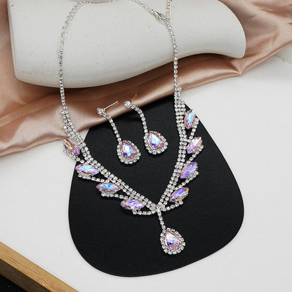 Bridal Necklace Earrings Water Drop-shaped Rhinestone Jewelry