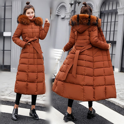 Winter jacket women's warm fashion bow belt