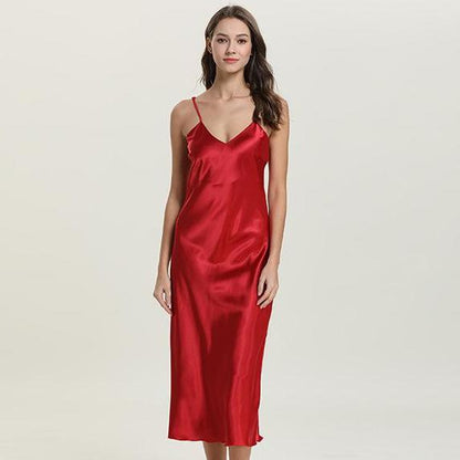 Long Sleep Dress Satin Rayon Sleepwear Suspender Nightgown