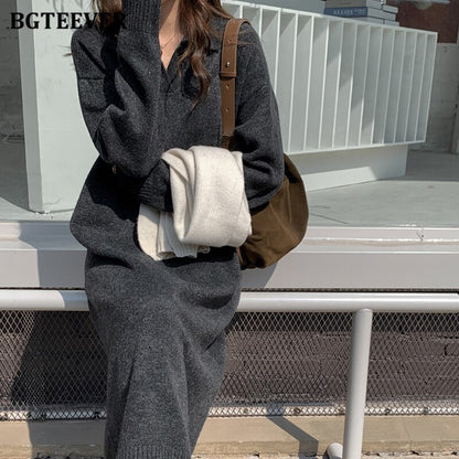 Casual Thicken Warm Loose Sweater Dress Women