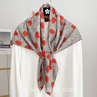 Luxury Brand Silk Satin Square Scarf Women