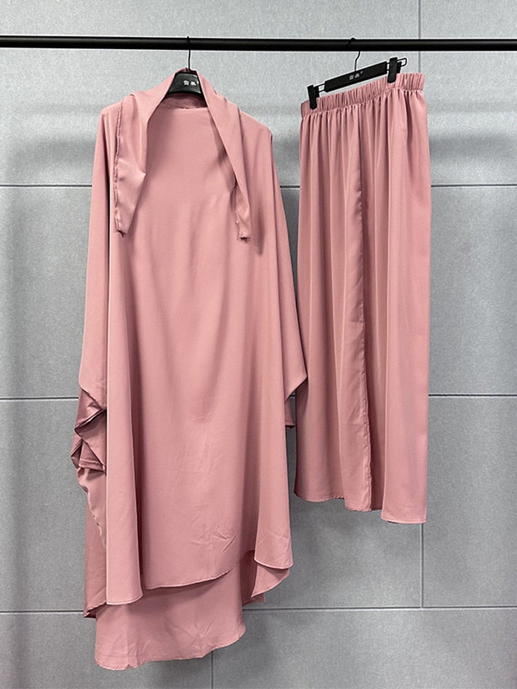 Jilbab 2 Piece Set Prayer Dress for Muslim Women Abaya+Skirt