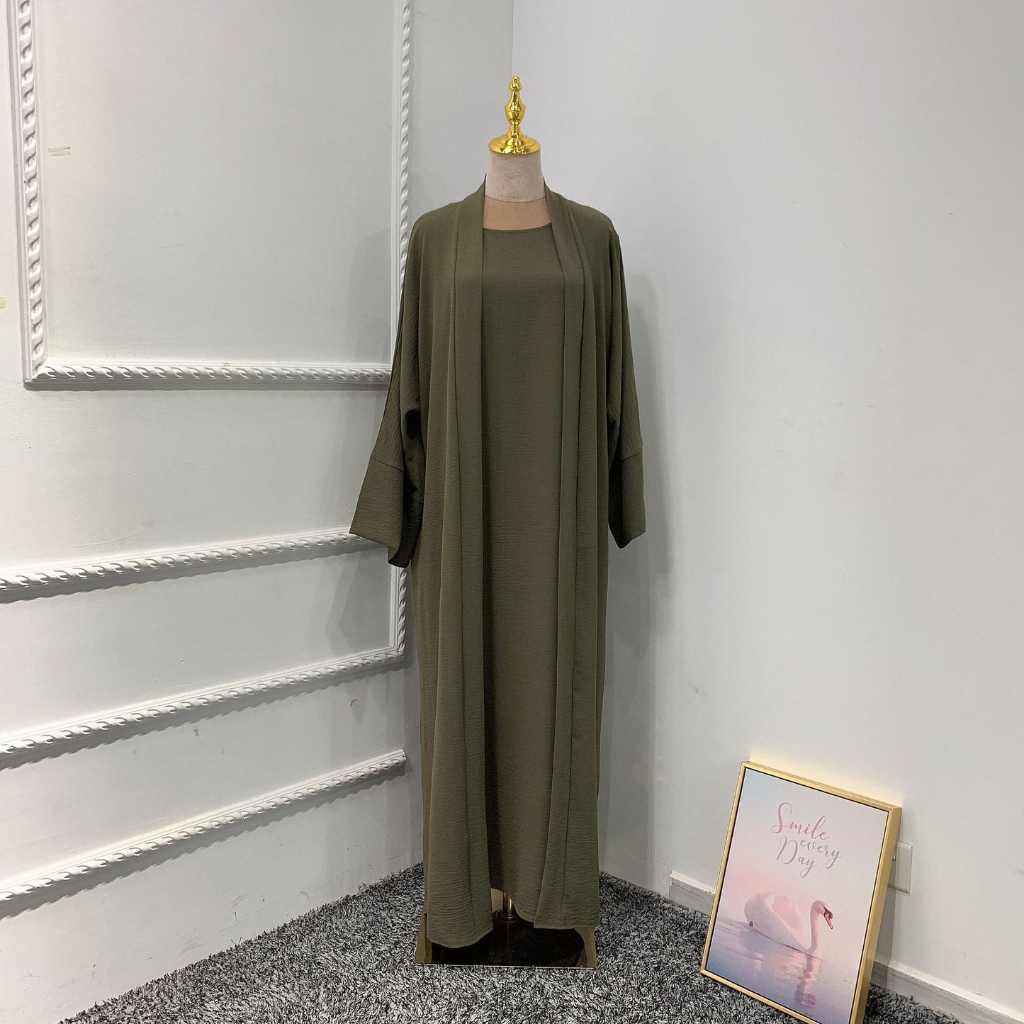 2 Piece Abaya Dress Set Muslim Women Long Dress