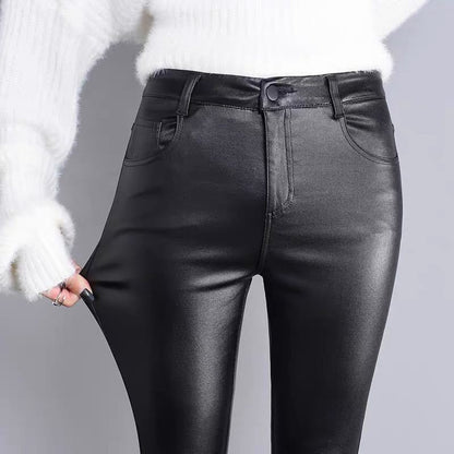 leather pants High elastic shiny trousers slim female