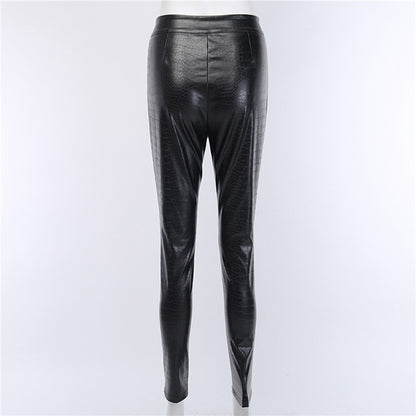 Women PU Leather High Waist Pants Trousers Fashion Ladies Streetwear