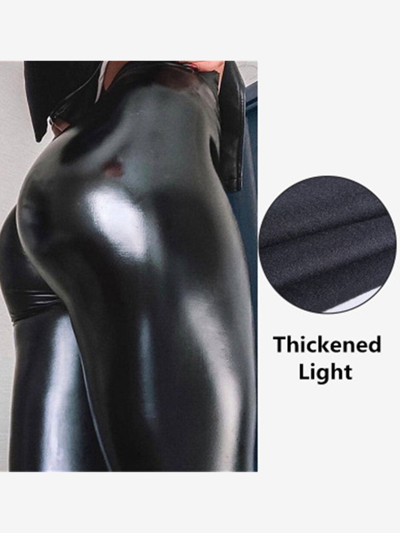 Spandex 10% Black PU Leather Pants Women