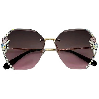 Fashion Brand Design Vintage Rimless Rhinestone Sunglasses