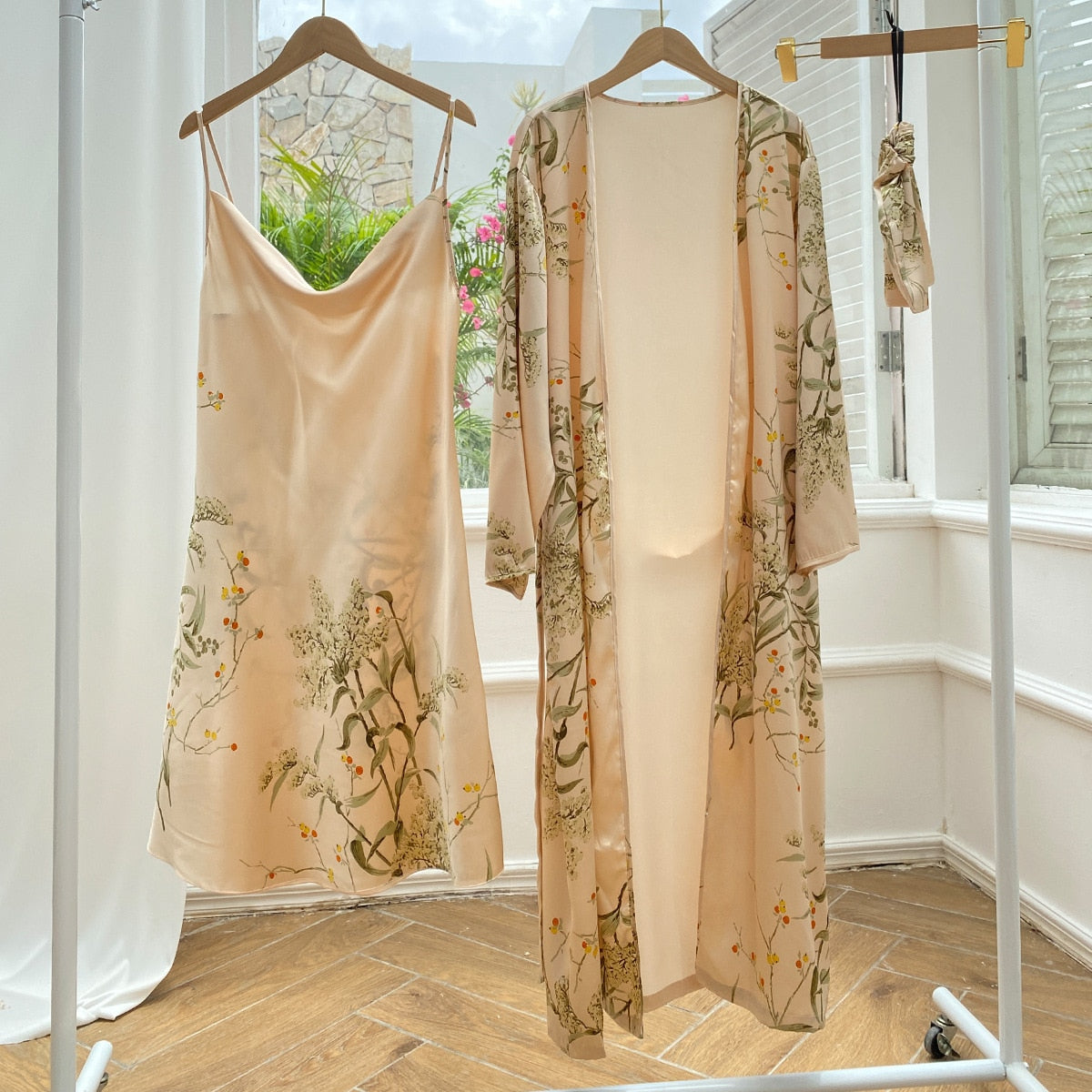 Print 2pcs Robe Sleep Suit Women Bridal Bathrobe