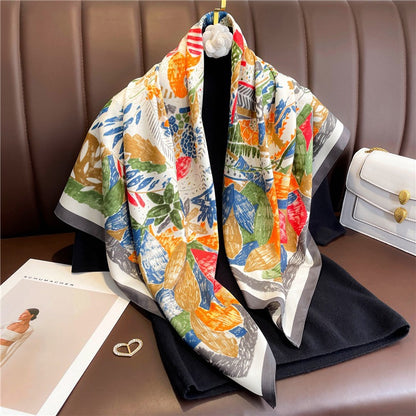 Luxury Brand Silk Satin Square Scarf Women