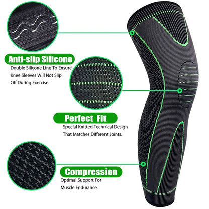 Sport Anti-slip Full Length Compression Leg Sleeves Knee Brace Support