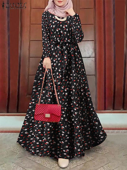 Women Dress Muslim Bohemian Abaya Hijab Floral Printed Maxi Dress