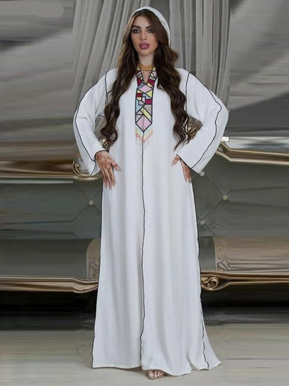 Abayas For Women Hooded Long Sleeve Maxi Dress Rhinestone Beaded