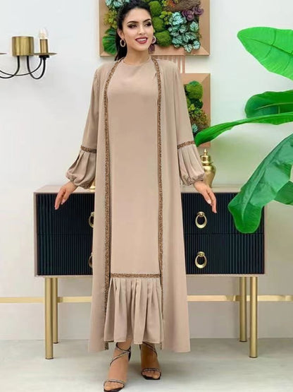 Dress 2 Piece Set Caftan Gowns Arabic Kimono Cardigan