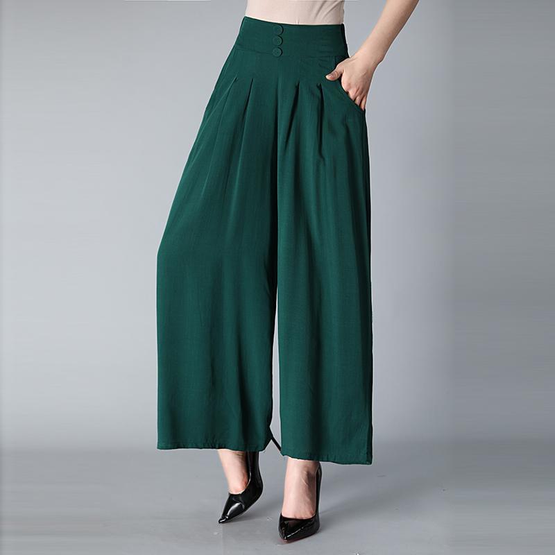 Women's Casual All-match Solid Color Thin Cropped Wide Leg Pants