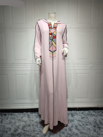 Abayas For Women Hooded Long Sleeve Maxi Dress Rhinestone Beaded