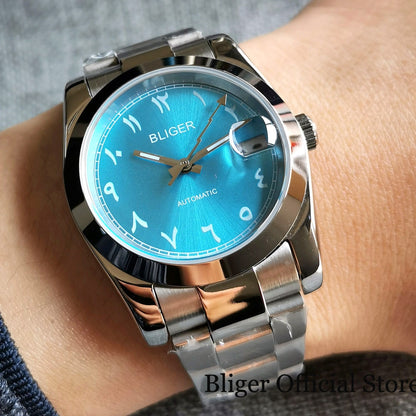 Watch Arabic Numbers New Fluted Bezel Blue Green Dial Sapphire Glass