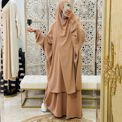 Jilbab for Women 2 Piece Set Muslim Prayer Garment Hijab Dress