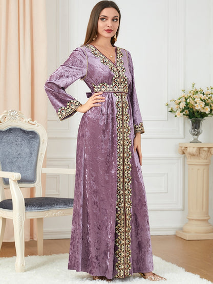 Muslim Women Kaftan Embroidery Party Dress Thicken Split